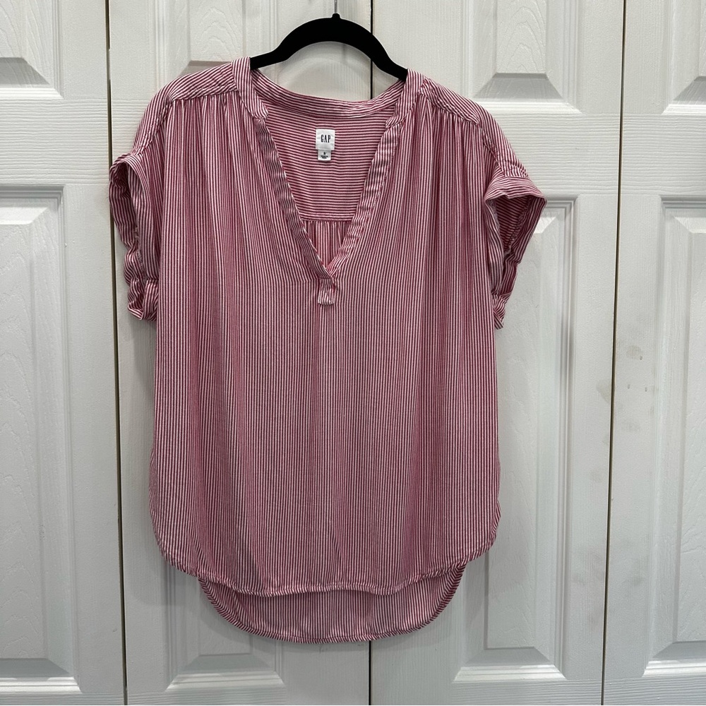 GAP Pink Striped V-Neck Blouse